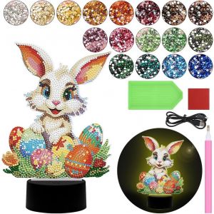 Kal-Diamond Painting Veilleuse, Décoration De Table, Décoration De Pâques, Lampe De Chevet, Lampe De Table Led, Kit De Décoration De Pâques, Diy 5d, Lampe De Peinture Diamant (Lapin De Pâques) - Neuf