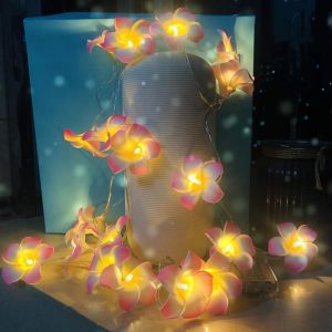 KAL-Plumeria Artificielle Guirlande Artificielle Fée Fleurs Led Guirlande Lumineuses À Batterie Pour Plage Fête Anniversaire Proposition Mariage Décor (3 M/20 Led, Rose) - Neuf