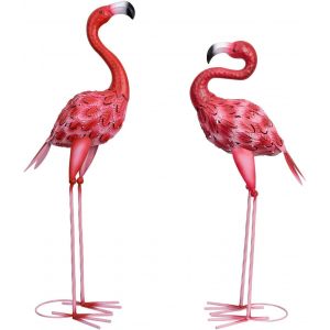 Mevronisshop-2 Pi&egrave;ces En M&eacute;tal Grand Flamant Rouge Oiseaux Yard Art Ext&eacute;rieur Statue Pour Maison Terrasse Pelouse Arri&egrave;re-Cour D&eacute;cor (Rose Vif) - Neuf