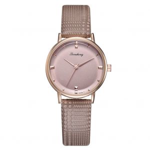 Montre-Bracelet A Quartz Analogique Simple Et Tendance Pour Femme, Cadran Rond, Bracelet En Cuir Pu (Marron) - Neuf