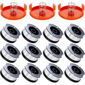 KALANKA-12 Pack Bobine Fil Coupe Bordure Compatible avec Black et Decker Coupe Bordures, A6481 A6485 1.65mm Bobine de Fil Debroussailleuse(12 Fil Coupe Bordure,3 Couvercle,3 Ressort) - Neuf
