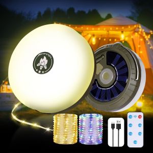 Guirlande Lumineuse De Camping, 5 Modes D'éclairage, 3 En1 Guirlande Lumineuse Extérieure Enroulable Lampe De Camping Portable Pour Tente Jardin Fête Déco, Randonnée, Noël (32.8ft). - Neuf
