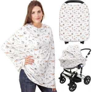Nursing Cover For On The Go-Multifunctional,Soft & Breathable Nursing Breastfeeding Cover,Baby Girl,Boy Car Seat Cover (Arcadia) - Neuf