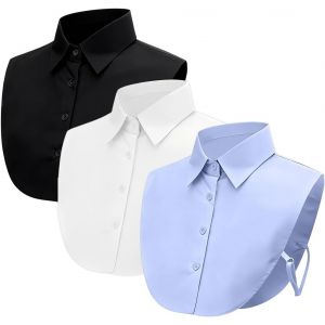 Faux Col Femme, 3 Pi&egrave;ces Faux Col Chemise Amovible Plastron Femme, Col Amovible F Emme, Faux Collier D&eacute;tachable Pour Homme, Blanc, Noir, Bleu - Neuf