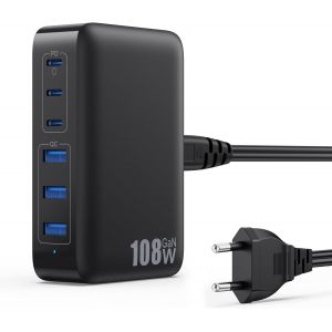 JGD-108W Chargeur USB C Multiple, 6 Ports GaN III Tech Chargeur Rapide Prise Station de Charge avec 3 PD & 3 QC Multiprise USB Station pour iPhone 16/15 Huawei Sumsung Switch etc - Neuf