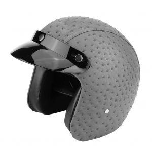 Casque Demi-Jet Universel Pour Moto Et Scooter, En Cuir Pu (Gris Autruche, Taille L) - Neuf