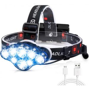 18000 Lumens Lampe Frontale Rechargeable Par Usb Led Projecteur Avec 8 Modes, Imperméable À L'eau, Aux Flambeaux Avec Voyant Lumineux Pour La Pêche, Le Camping, La Randonnée, Le Vélo - Neuf