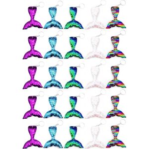 Lbgwp60-Lot De 25 Porte-Clés En Forme De Queue De Sirène À Paillettes Pour Enfants Et Filles, Cadeaux De Fête D'anniversaire, Cadeaux De Fête Sur Le Thème De La Sirène, Cadeaux De Fête Pour Filles, - Neuf