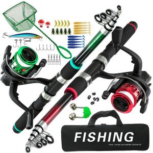 Kit De P&ecirc;che Pour D&eacute;butant Comprenant Moulinet, Canne T&eacute;lescopique, Flotteur, App&acirc;ts, Connecteur D'hame&ccedil;on, &Eacute;puisette Et Sac De Rangement, Rouge.-Couleurs De L'arc-En-Ciel - Neuf