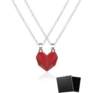 Kal-1 Paire Collier De Couple Aimant Coeur,Collier Couple Aimant Pendentif Puzzle C?ur Séparable Magnétique Attraction Mutuelle Amitié Amour Cadeau Femmes Hommes Romantique Saint Valentin(Rouge) - Neuf