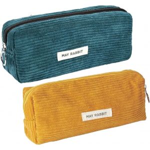 ERYI-2 Pièces Trousse Scolaire À Crayons Velours Côtelé Grande Capacité, Sac De Rangement Portable Trousse, Simple Trousse À Crayons Zippée, Trousse Ecole Pour Fille Garçon (Vert+Jaune) - Neuf
