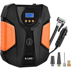 Gonfleur Pneus Voiture Numérique Portable avec 3 Adaptateurs De Buse Et Lumière LED Numérique 12 V Pompe à Air électrique Rapide pour Pneus et Autres Objets Gonflables,Orange - Neuf