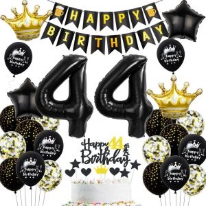 SJZG-Noir Or 44 Ans Anniversaire Homme Femme D&eacute;coration,Ballons 44 Ans Anniversaire Noir Or,44 Ans Anniversaire D&eacute;coration Noir Or,44 Anniversaire Femme Ballon, Homme 44 Ans F&ecirc;te D&eacute;coration Or Noir - Neuf