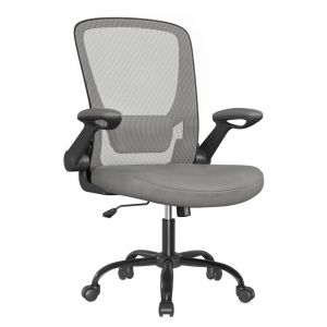 Fauteuil De Bureau Avec Accoudoir Rabattable Chaise De Bureau En Toile Siège Pivotant À 360° Support Lombaire Réglable Gain De Place Gris Helloshop26 12_0005864 - Neuf