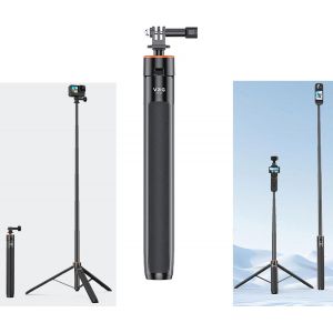 JGD-Perche à selfie extensible pour DJI Osmo Pocket 3/Action 4 Longueur réglable 138 cm Tige d'extension pour Insta360 ONE X3 / X2 Support de base Accessoires - Neuf
