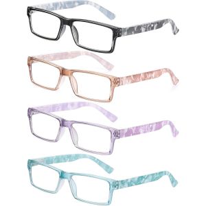 Lot De 4 Lunettes De Lecture Homme Femme, Lunettes Loupe Charnières Ressort, Lunettes De Vue Rectangle Noir-Marron-Violet-Vert - Neuf