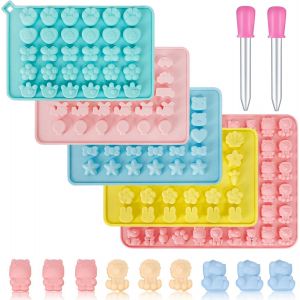 Kal-5 Pièces Moule Bonbon, Mini Moules À Bonbons Gommeux, Avec 2 Compte-Gouttes, 26 Patrons Dont Des Voitures, Des Animaux Et Des C?urs, Moules À Bonbons En Silicone, Pour Le Chocolat Et Le Pudding - Neuf