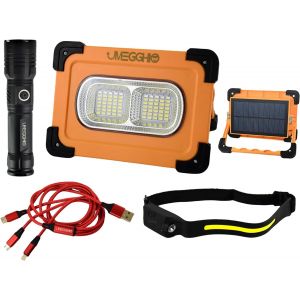 Phare Led Rechargeable 80 W, Lampe De Poche Led Rechargeable, Lampe Frontale Led Rechargeable, 14 Modes De Lumière, Puissance Banque À Énergie Solaire, Câble De Charge 3 En 1 Usb, Kit De - Neuf