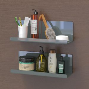 Lot de 2 étagères murales en acrylique sans perçage - Gris - 30 cm - Étagère de cuisine à coller - Étagère flottante pour photos - Étagère adhésive pour salle de bain - Neuf