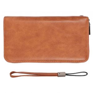 Portefeuille de carte de cr&eacute;dit 36 fentes pour cartes Coffre-fort en cuir PU Long &Eacute;tui &agrave; fermeture &eacute;clair Sac &agrave; main avec dragonne pour carte d'identit&eacute; Argent Marron - Neuf