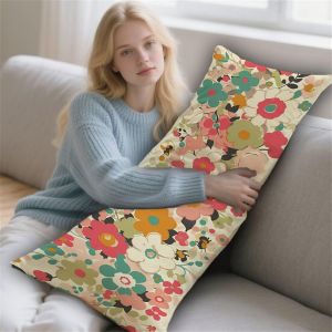 Cr&egrave;me Coussin De Grossesse 50x130cm Oreiller De Corps Fleurs Sauvages Housse Coussin Pour Dormeur Long Sur Le C&ocirc;t&eacute;, Traversin Oreiller De Corps Pillow Case, Pour La Maison Chambre Lit Canap&eacute; Lyd-382 - Neuf