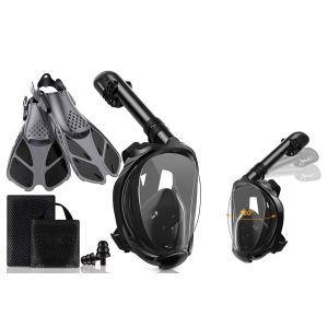 Kit De Plong&eacute;e Avec Tuba Comprenant Lunettes, Palmes, Tuba, Bouchons D'oreilles Et Sac De Rangement - Noir - Neuf