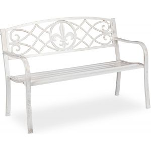 Ulteronixshop-Banc De Jardin, Solide, En M&eacute;tal, Si&egrave;ge Avec Dossier En Fonte Pour L&iquest;Ext&eacute;rieur, 86 X 127 X 57cm, Blanc/Bronze - Neuf