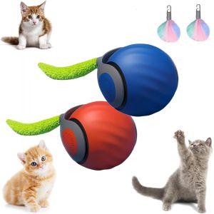 KAL-Jouet Interactif Pour Chat, Jouet À Queue Rapide, Balle Mobile À Roulement Automatique Avec Queue Moelleuse, Balle Interactive Intelligente Rechargeable Pour Chien Et Chat D'Intérieur - Neuf