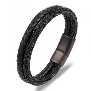 Bracelet Homme En Cuir Noir, Bracelet Homme En Cuir Tissé, Cadeau Pour Lui - Neuf