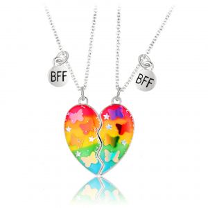 (2 Pièces) Collier D'amitié Pour 2, Collier D'amitié Pour 2 Filles Collier Bff Pendentif En Forme De C?ur Collier D'amitié Coffrets Cadeaux De Noël Pour Femmes Anniversaire - Neuf
