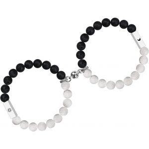 Kal-2 Bracelets Soleil Lune Assortis Yin Yang Bracelet Couple Magnétique Perle De Lave Amitié Relation Petit Ami Petite Amie - Neuf