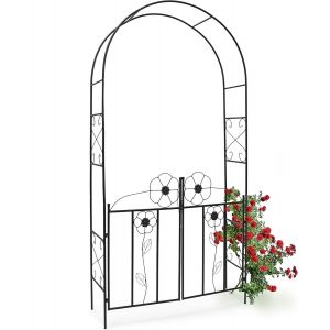 MEVRONISSHOP-10020031 Arche &agrave; rosier Arceau de jardin d&eacute;coration tuteur avec portillons en fer &eacute;poxy Support pour plantes grimpantes-H x l x P: 228 x 116 x 36,5 cm-noir - Neuf