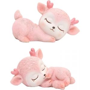 2pcs Figurines De Rennes Miniatures Animaux De For&ecirc;t Mignons Ststues D&eacute;coratifs R&eacute;sine Rennes - Neuf