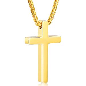 Trahoo-Collier Croix Homme, Chaine Pendentif Croix Acier Inoxydable Bijoux Argent/Or/Noir, Longueur De La Chaîne : 40/45 / 50/55 / 60 Cm - Neuf