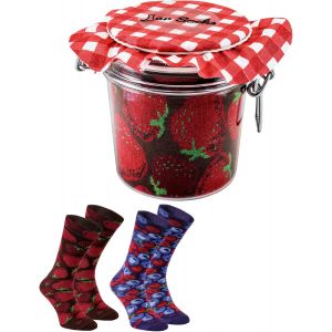 Jgd-- Femme Homme - Fraises Et Myrtilles Dans Un Pot Chaussettes Fantaisies - 2 Paires - Neuf