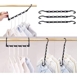 Lot de 10 cintres gain de place Black Magic, crochets de suspension intelligents haut de gamme, cintres en cascade robustes &agrave; 5 trous pour v&ecirc;tements lourds, organisateurs de placard - Neuf