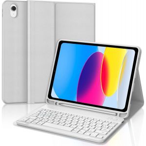 Coque Clavier Pour Ipad A16 11Ème Génération/10Ème Génération 10.9"" (2025/2022) - Azerty Français Clavier Détachable Sans Fil Bluetooth Pour Ipad10 Ème, Gris Clair - Neuf
