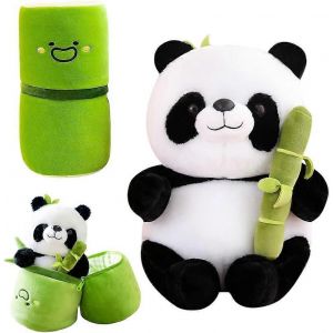 Peluche panda, jouet animal en peluche panda, peluche douce et moelleuse, se cache dans un sac en bambou - Neuf