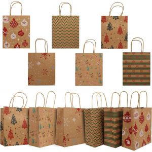 TIANYI-Belle Vous Papier Kraft Noel avec Poignées - Lot de Sachet Papier avec 6 Motifs - Sachet Kraft Noel Festif pour Friandises & Cadeaux (48 PIÈCES, 48 PIÈCES) - Neuf