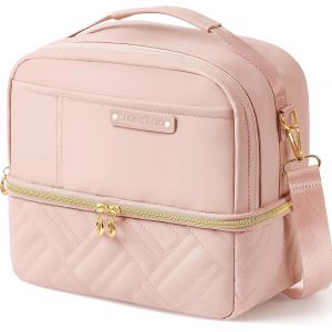 TIANYI-Sac Isotherme Femme à 2 Compartiments en Cuir Vegan Élégant - Grand Sac Repas Étanche avec Bandoulière Réglable pour Travail, Pique-Nique et Cadeaux (Rose, Standard) - Neuf