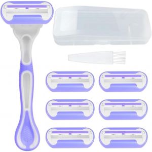 ERYI-Rasoir Femme Intimate Rasoir Femme Maillot Rasoir De Surete Femme,3 Étages Lames Pour Un Rasage Simple Et Efficace, 1 X Rasoir+7 Lames De Recharges,Recharge Rasoirs Pour Femmes(Violet) - Neuf