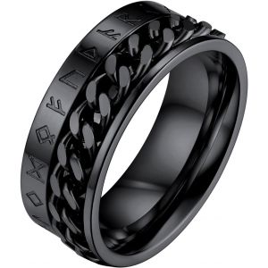 Kal-Bague Viking Homme Rune Bagues Anneau Anti Stress Runique Nordique Or/Noir/Acier Inoxydable Taille 54-64,Bijoux Anneau Tournant Vintage Vikings Cadeau Pour Homme Femme - Neuf