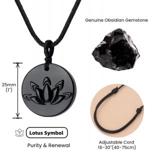 Collier Fleur De Lotus Obsidienne Homme Femme[Col9220298] - Neuf