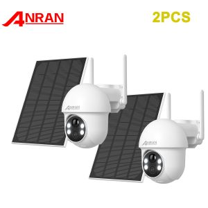 Cam&eacute;ra de surveillance (2K Upgrade) ANRAN 3MPsans fil Wifi ext&eacute;rieure Solaire panoramique 360&deg; d&eacute;tection PIR audio bidirectionnel-2PCS - Neuf