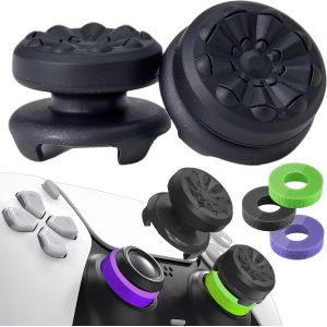 Grip Joystick pour PS5 - FPS Capuchons Joystick pour PS5 & PS4 Accessoires Manette 2 Thumbsticks Grips + 3 Anneaux de Pr&eacute;cision Controller Thumb &agrave; Aide avec Viser R&eacute;duire Pouce Fatigue, Noir - Neuf