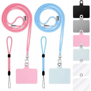 Kal-Lot De 2 Cordons Tour De Cou Pour Téléphone Portable + 2 Dragonnes De Téléphone + 6 Patchs De Sangle De Téléphone, Cordon Croisé En Nylon, Sangles De Poignet En Nylon, Patch En Pvc Avec Anneau - Neuf