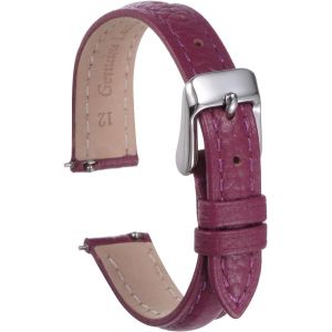 Kal-Bracelets De Montre En Cuir Véritable 12mm Plat Remplacement Rapide En Cuir De Vache Élégant Bracelet De Montre Femmes Hommes Avec Boucle En Acier Pour Montre, Violet-Rouge - Neuf