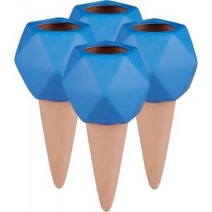 Cône d¿arrosage en Argile, Lot de 4, Boules pour Bouteilles d¿1,5 l, Accessoire en céramique, Terre Cuite/Bleu - Neuf
