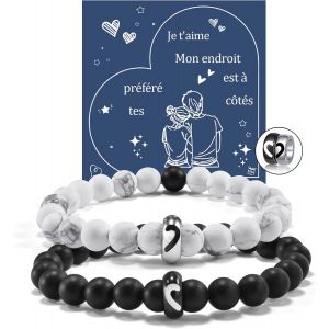 Kal-Cadeau Couple, 2 Pcs Bracelet Couple, Idee Cadeau Mariage Pour Hommes Femmes Bracelet Couple De L'amoureux Et De L'amoureuse Petite Amie Petite Cadeaux Saint-Valentin Mari Femme Anniversaire - Neuf