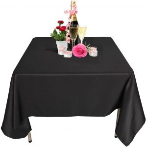 Weddecor Nappe Carrée En Polyester Et Coton Pour Banquet, Fête, Mariage, Salle À Manger, Anniversaire, Décoration De La Maison - Noir - 228 X 228 Cm - Neuf